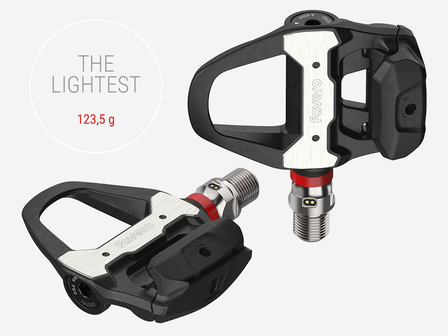 Favero Assioma Pro RS Shimano-compatible power meter pedals, dual or single-sided, lightweight carbon cycle accessory with advanced metrics.