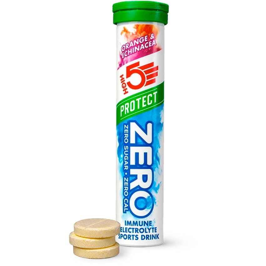 High5 ZERO Protect electrolyte drink tube with orange and echinacea flavor, 20-serving size for hydration and immune support.