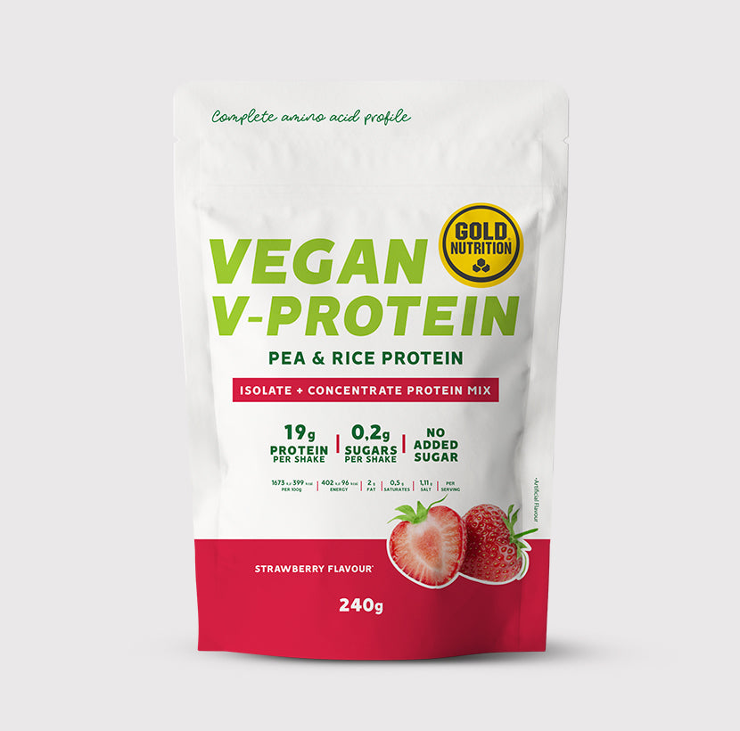 Vegan V-Protein GoldNutrition, plant-based protein powder with pea and rice protein for muscle recovery
