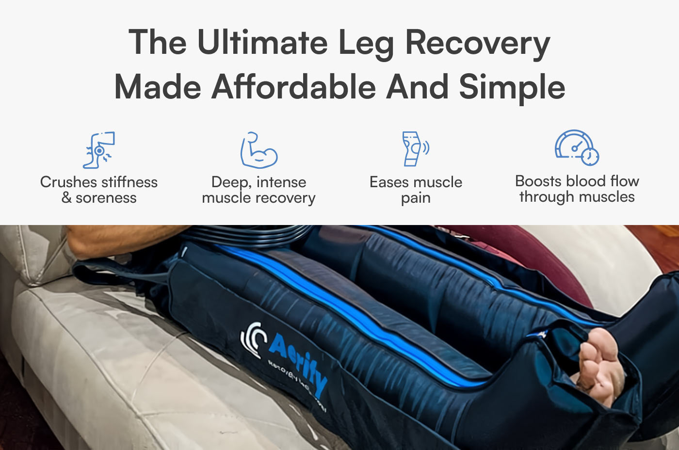 Aerify Lite Compression Boots with plug-in recovery, remote, and multiple mode control