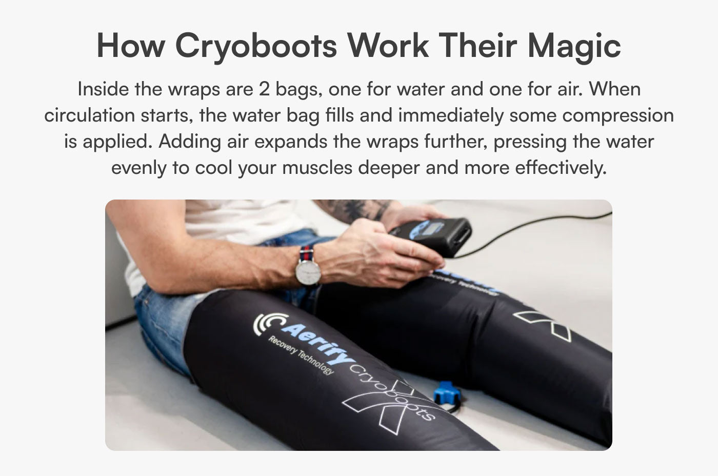 Aerify Cryoboots X boot attachments and cold-compression hardware.