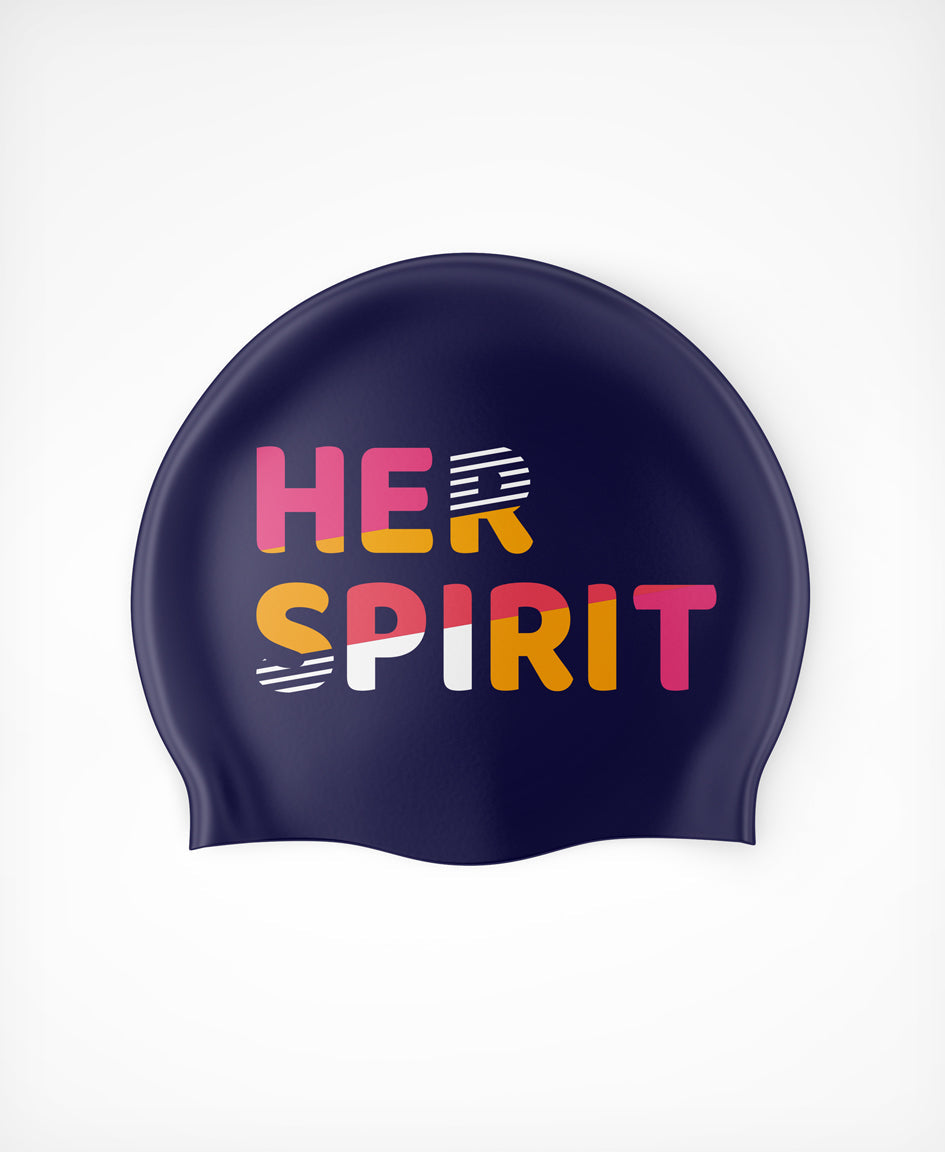 HUUB Her Spirit Swim Cap Patchwork – colorful, lightweight, flat silicone swim hat for pool or open water
