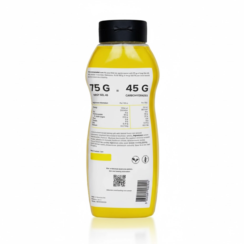 Nduranz Energy Gel 45 refill bottle with label, designed for quick energy boost during sports or outdoor activities.